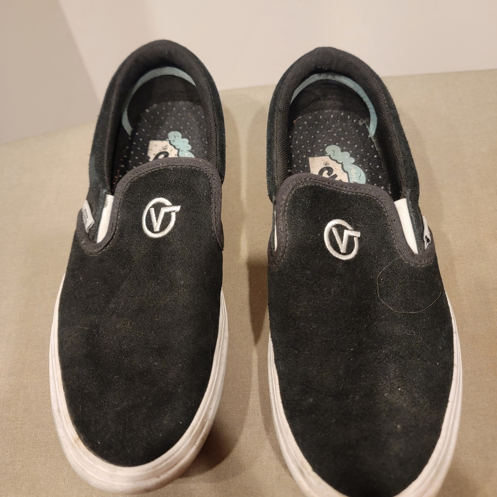 Vans Black Slip-On Suede Sneakers with White Sole
